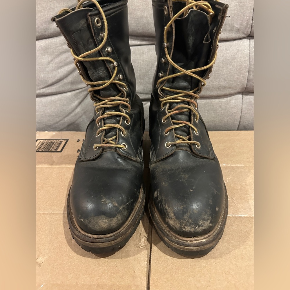 Red Wings Black Leather Logger/Linemen Boots 9.5